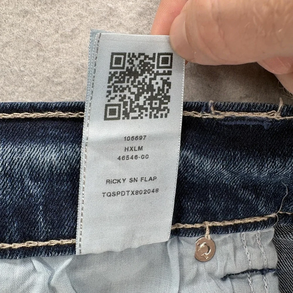 True Religion Ricky SN Flap Jeans Mens 40x32 Blue Relaxed Straight Stretch Denim